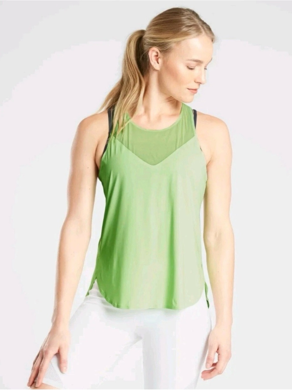 Athleta Light Green Mesh Yoke Tank Top